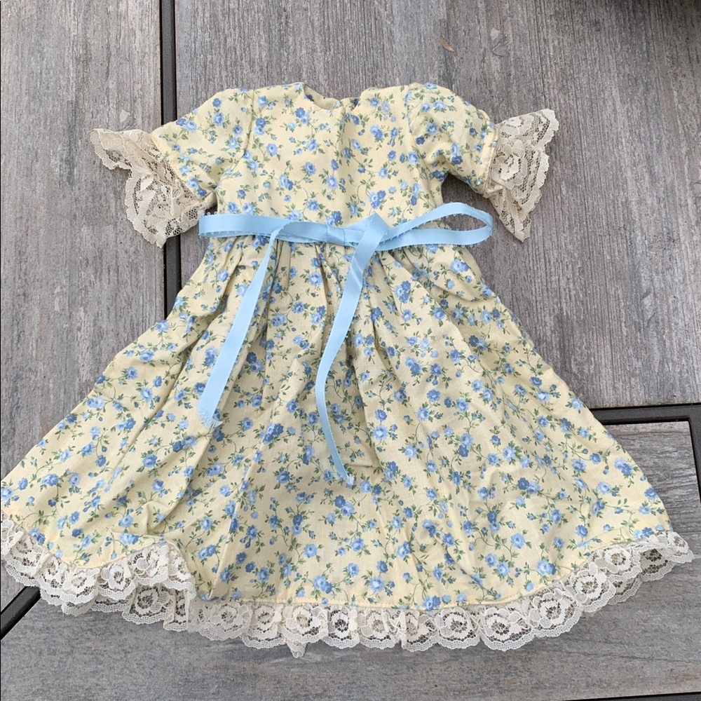 American Girl Yellow Floral Doll Dress with Blue Accents